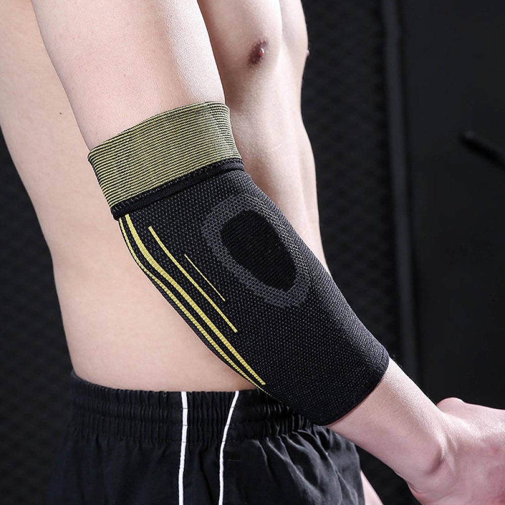 KALOAD Nylon Elastic Elbow Knee Brace Sleeve Sport Safety Elbow Support Absorb Sweat Protective Gear - L Black+Yellow - Image 2