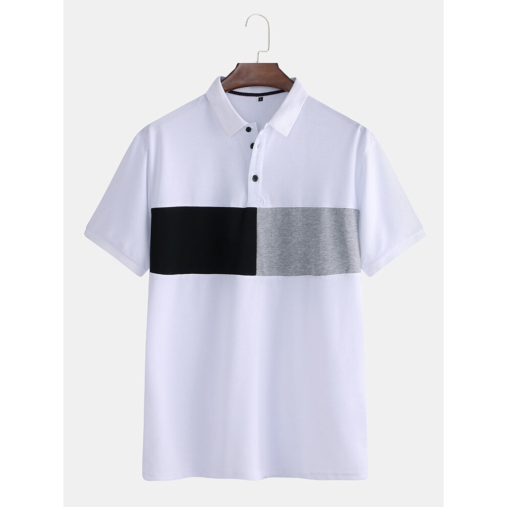 Mens Color Matching Short Sleeved Casual Fashion Cotton Golf Shirt - XL White