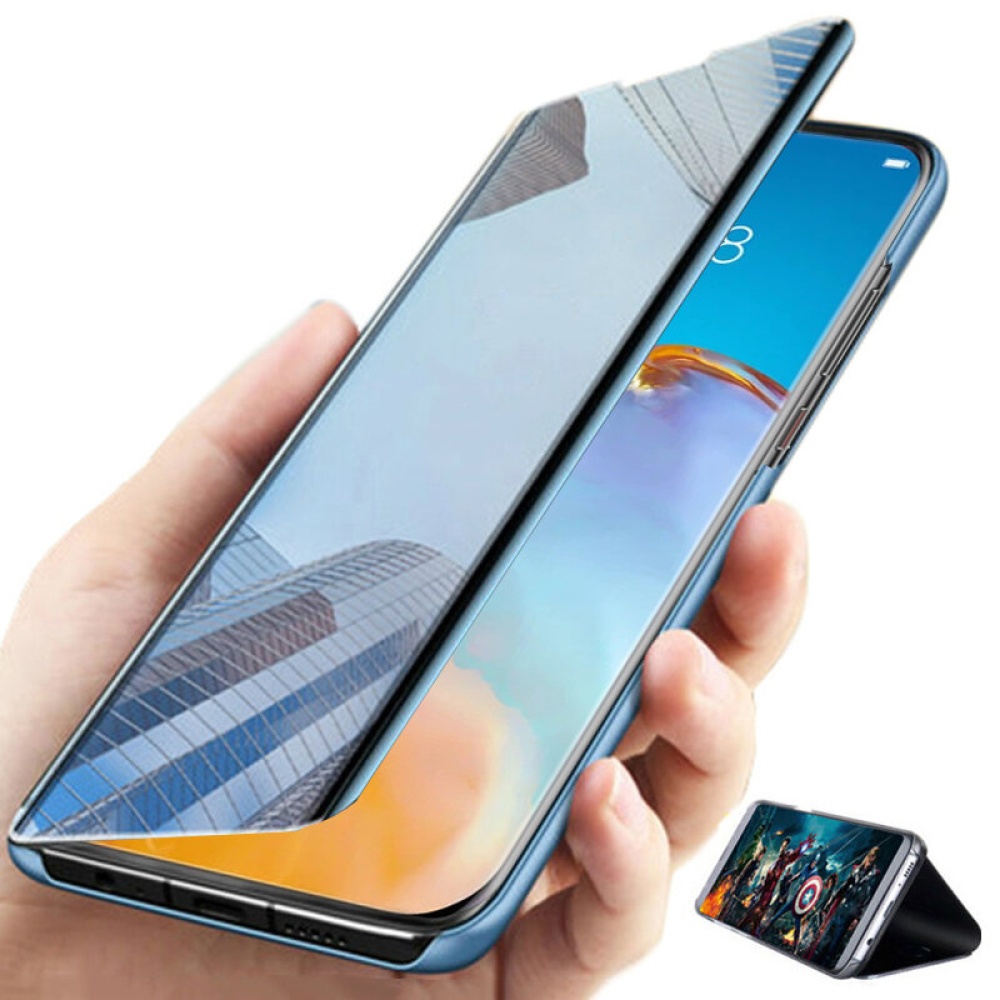 for POCO M3 Pro 5G NFC Global Version/ Xiaomi Redmi Note 10 5G Case Flip Plating Mirror Window View Full Cover Protective Case + 9H Anti-Explosion A - Image 2