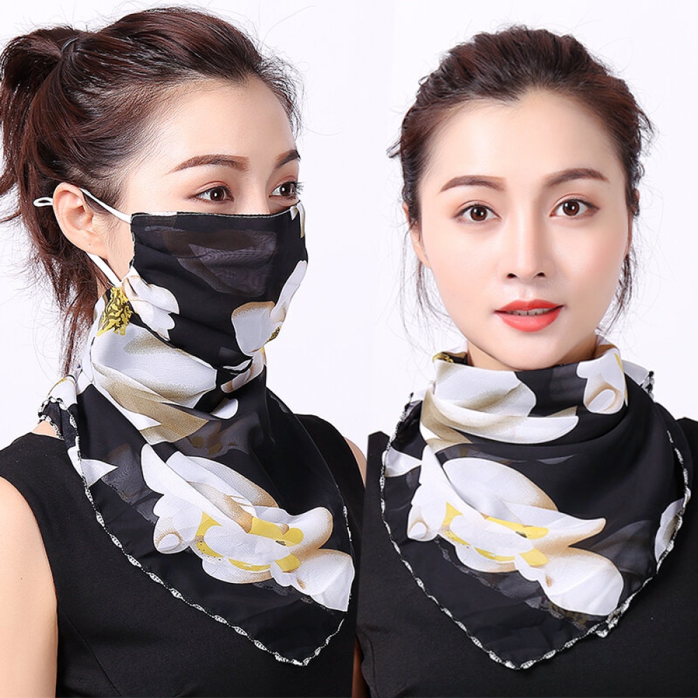Outdoor Cycling Windproof Women Multifunction Silk Scarves Face Mask Dust-proof Breathable Sunshade Neck Protector Scarf Reusable Mouth Mask - White
