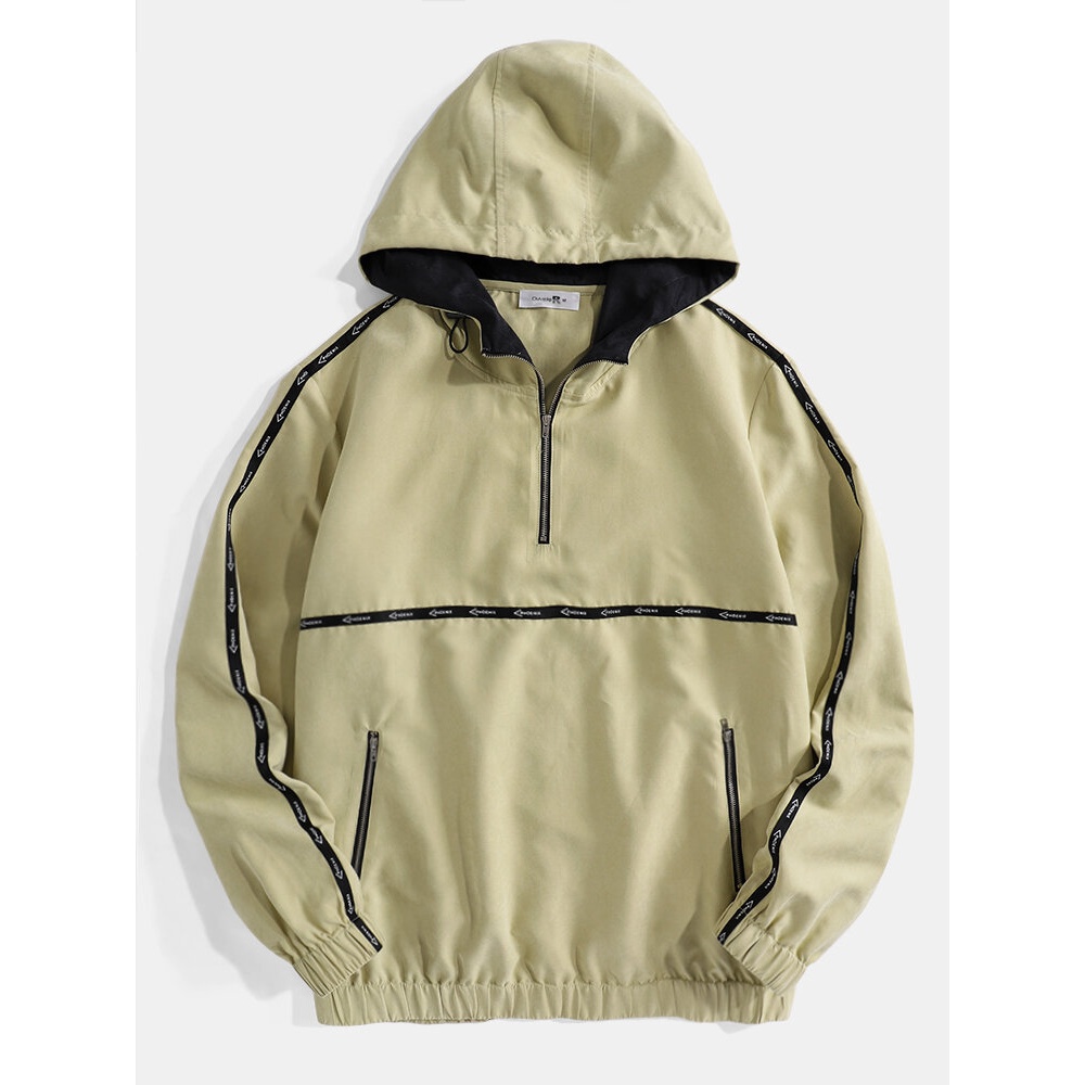 Mens Half Zipper Elastic Hem Casual Sporty Pullover Hoodie - Green S