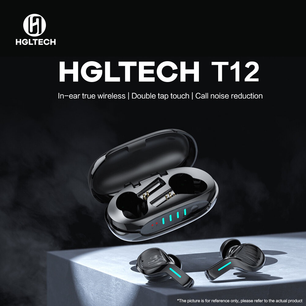 HGLTECH T12 TWS bluetooth 5.0 Earphone QCC3020 APT Hifi Bass ENC Noise Reduction Headphones Touch Control Headphone with Mic - Black - Image 2