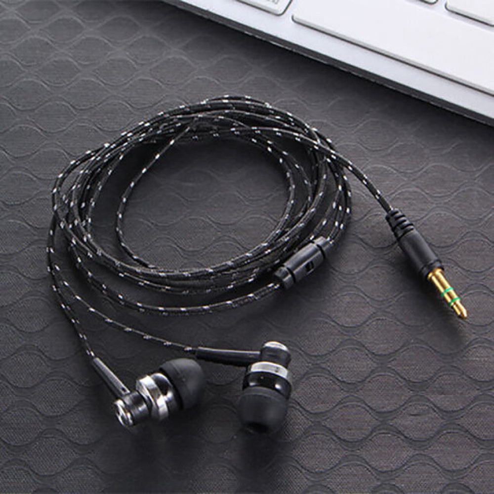 Nylon Weave Cable Earphone Headset High Quality Wired Stereo In-Ear Earphone With Mic For Laptop Smartphone - Yellow - Image 2