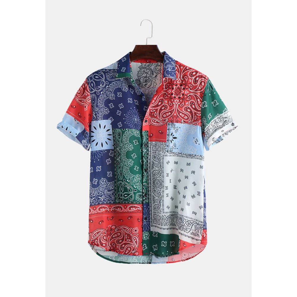 Mens Summer Fashion Pattern Patchwork Design Chiffon Lightweight Shirts - L #01