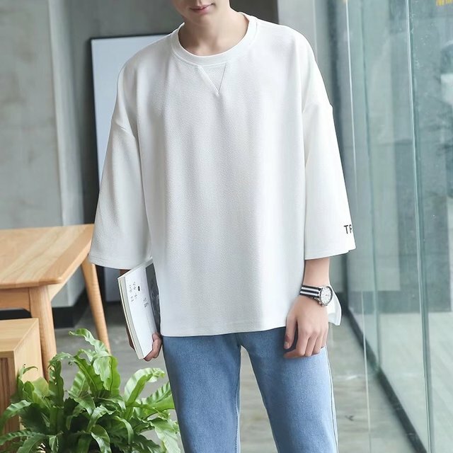 Seven-point Sleeve T-shirt Youth Loose Letter Printing Round - XL White - Image 2