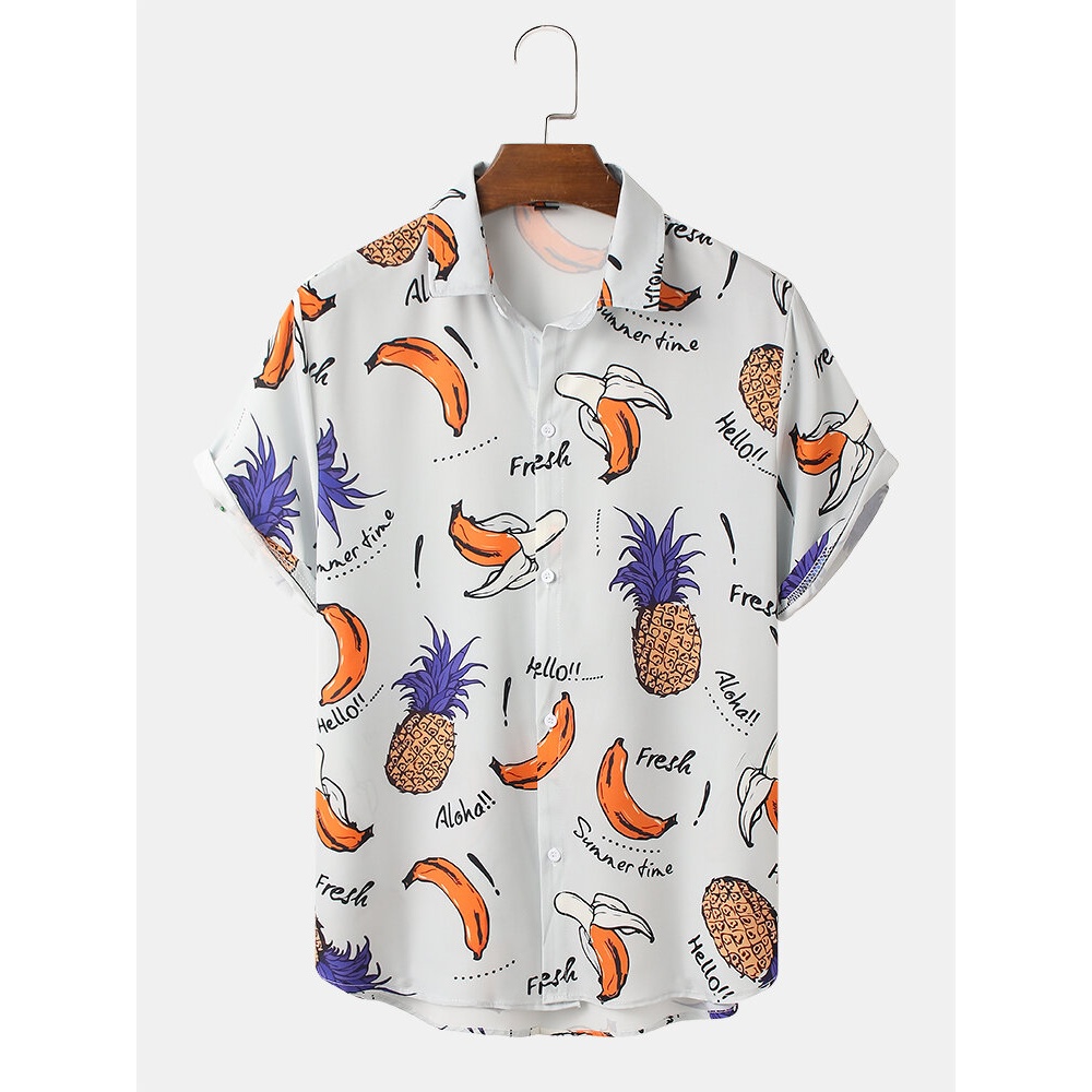 Mens Casual Fruit Print Causal Shirts - Light Grey M