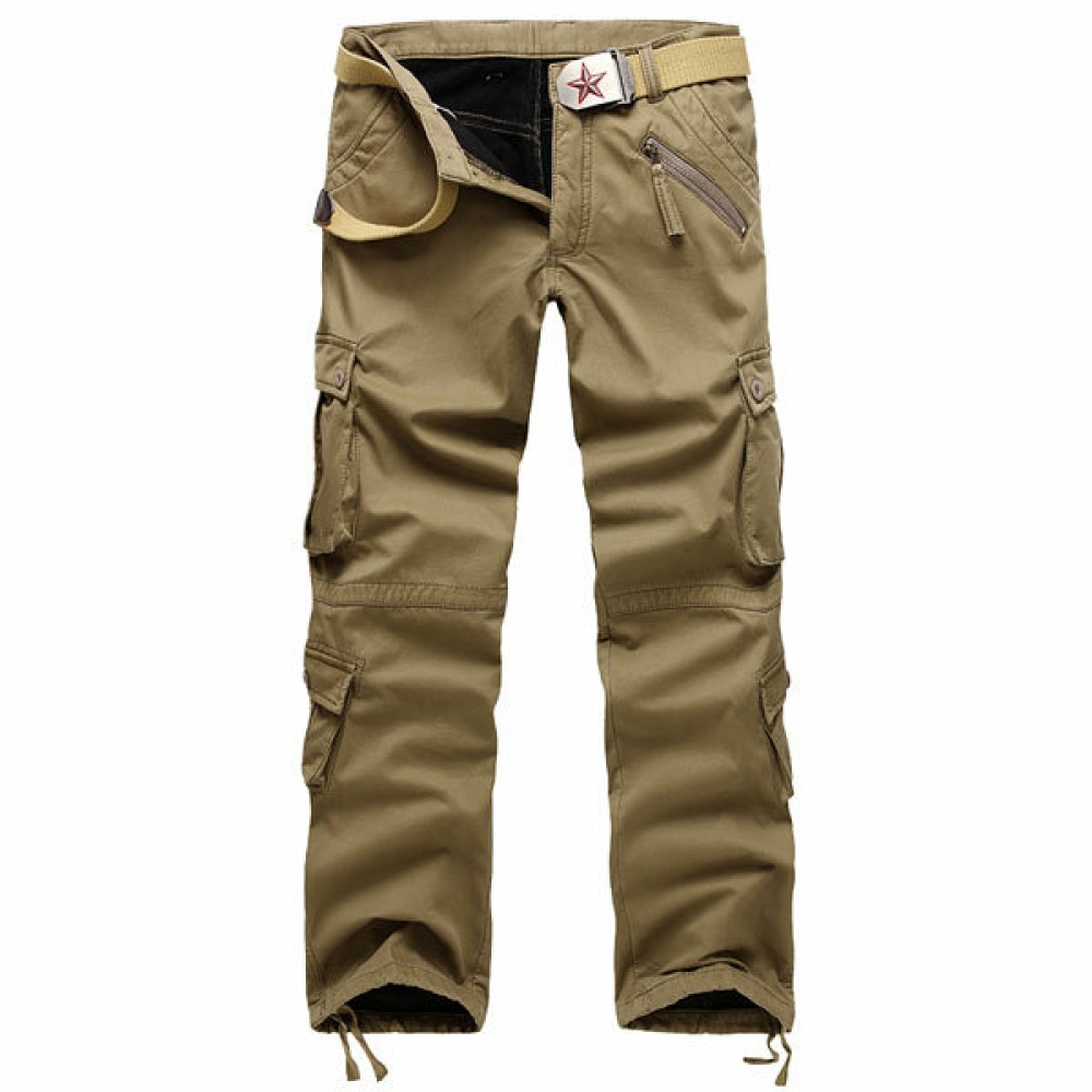 Mens Thick Polar Fleece Lined Multi Pocket Cotton Cargo Pants - 38 Army Green - Image 2