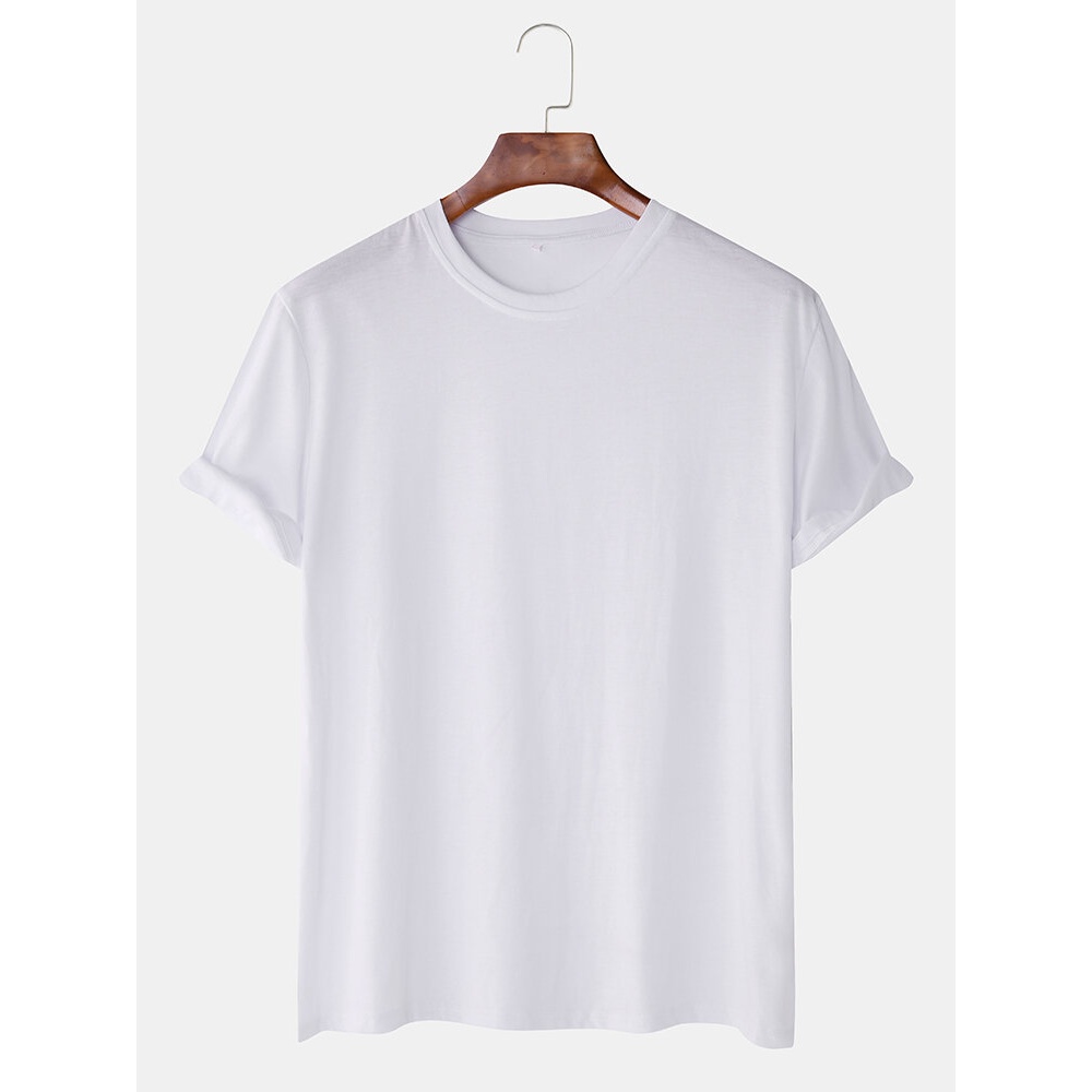 Mens Solid Crew Neck Short Sleeve T-Shirts - White 2XL