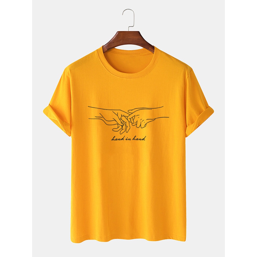 Mens Brief Style Hand In Hand Print Casual Cotton Breathable T-Shirt - Black S