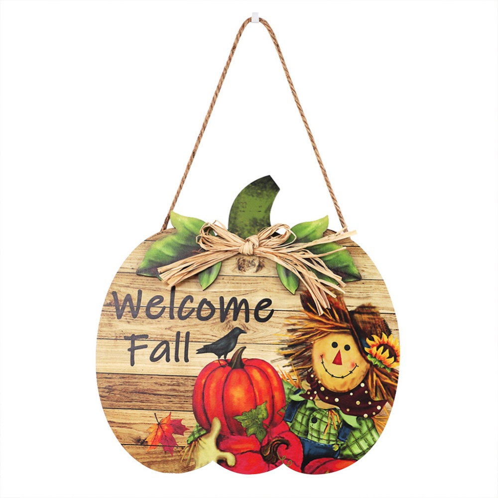 Welcome Sign Ornaments Wooden Country Style Pumpkin Pattern Door Pendant Decoration Scarecrow
