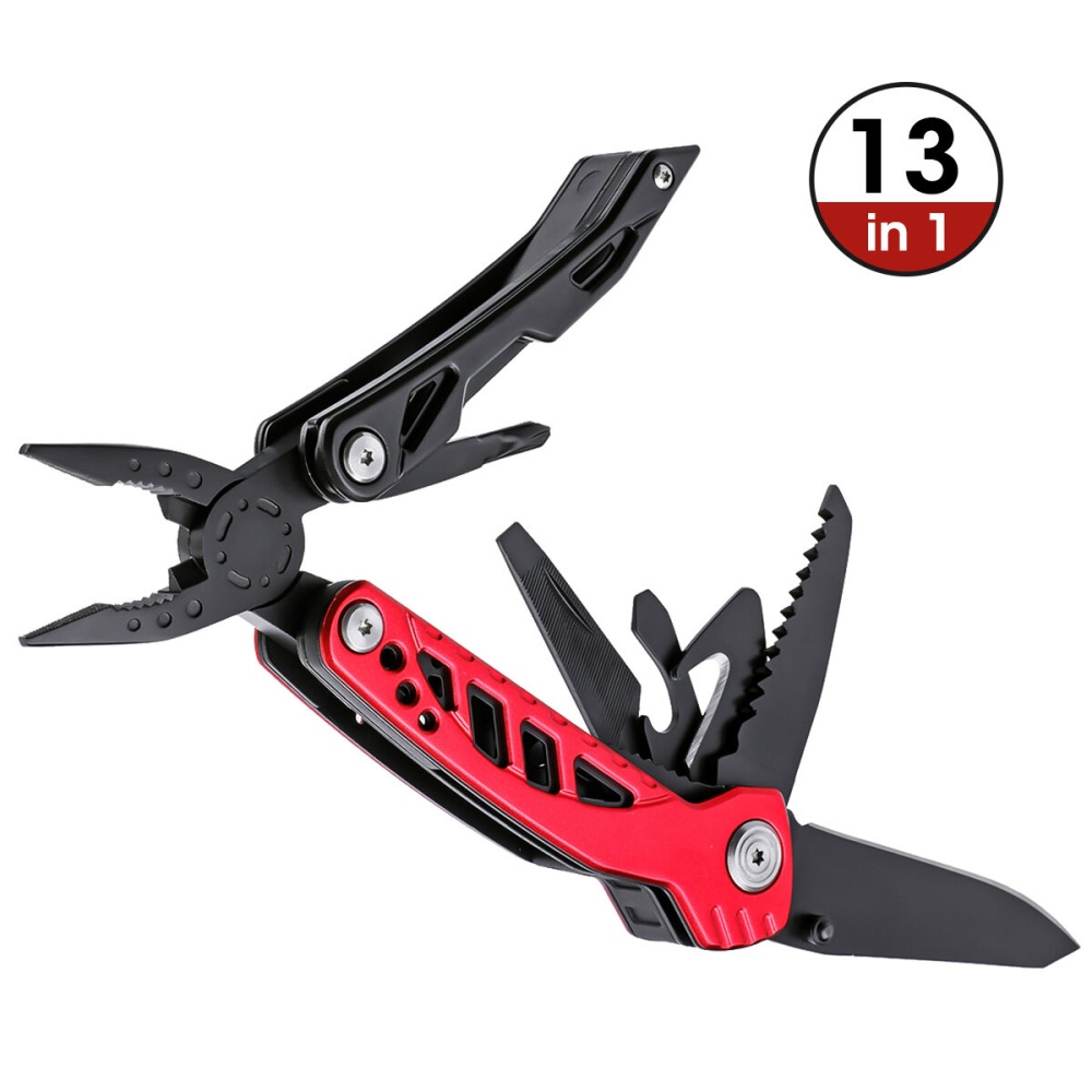 GHK-LP91 13 In 1 Multi-function Folding Tool Kitchen Bottle Opener Sharp Pocket Multitool Pliers Saw Blade Knife Screwdriver - Red - Image 2