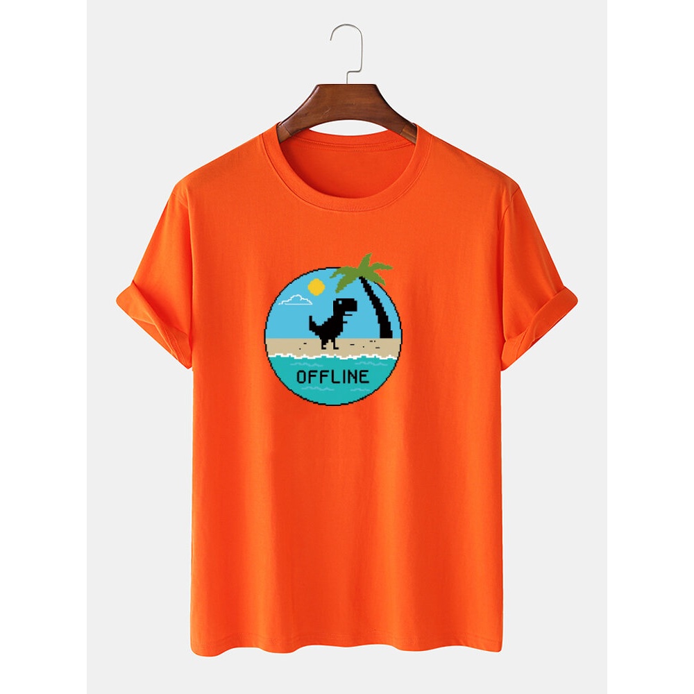 Mens 100% Cotton Cartoon Dinosaur Graphic Print Breathable Thin Casual T-Shirt - Black S