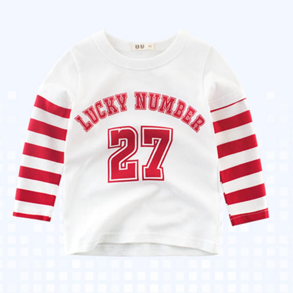 Boys Kids Sport Lucky Number Print Striped Patchwork T-Shirt - 7 gebroken wit