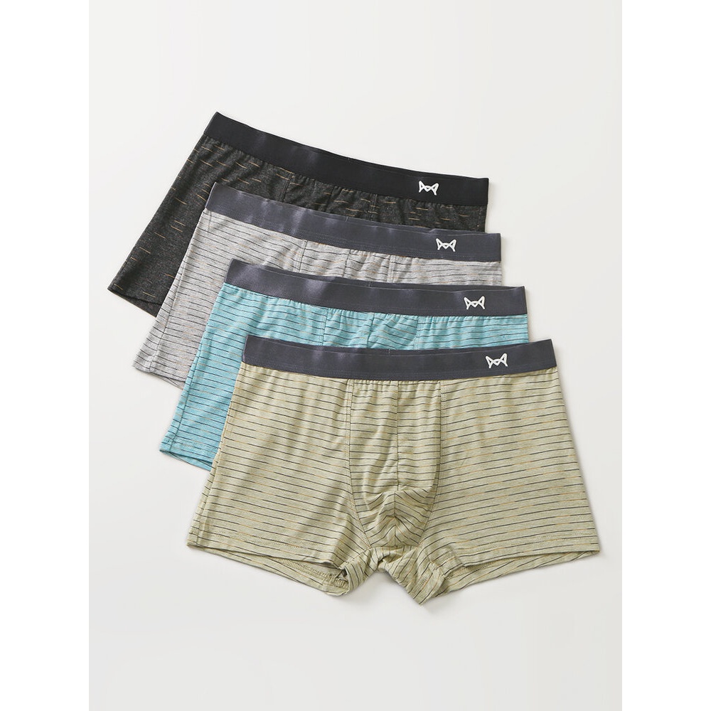 Mens Striped Breathable Thin 4Pcs Comfy U Convex Pouch Boxers - M #01