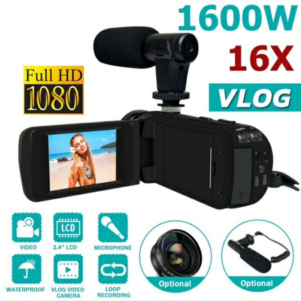 HD 1080P Digital Video Camera Camcorder W/Microphone Photography 16 Million Pixels Standard + wide-angle lens - Image 3