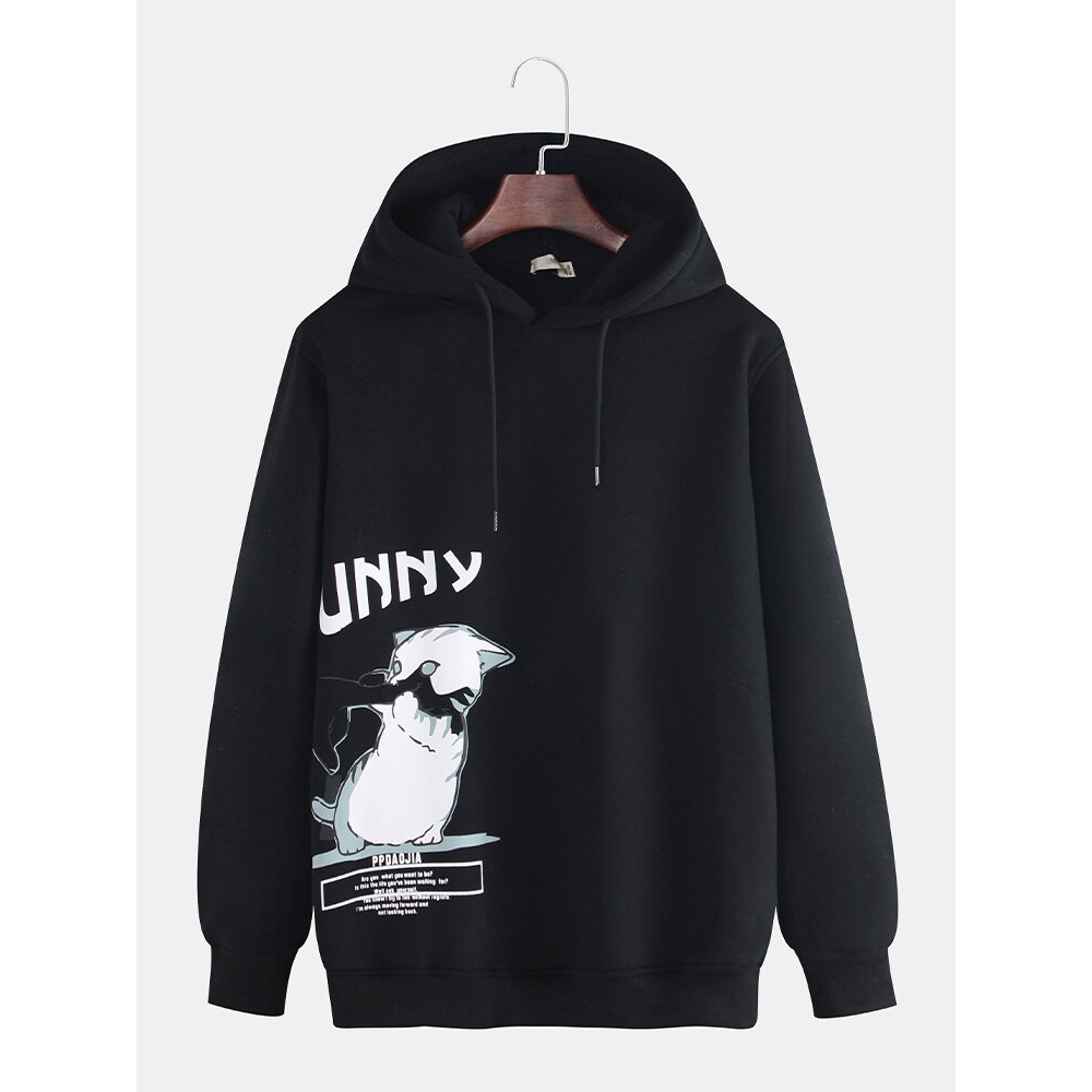 Men's Plus Velvet Sweater Fashion Cartoon Print Thickening Handsome Sweatshirt - M Light Gray