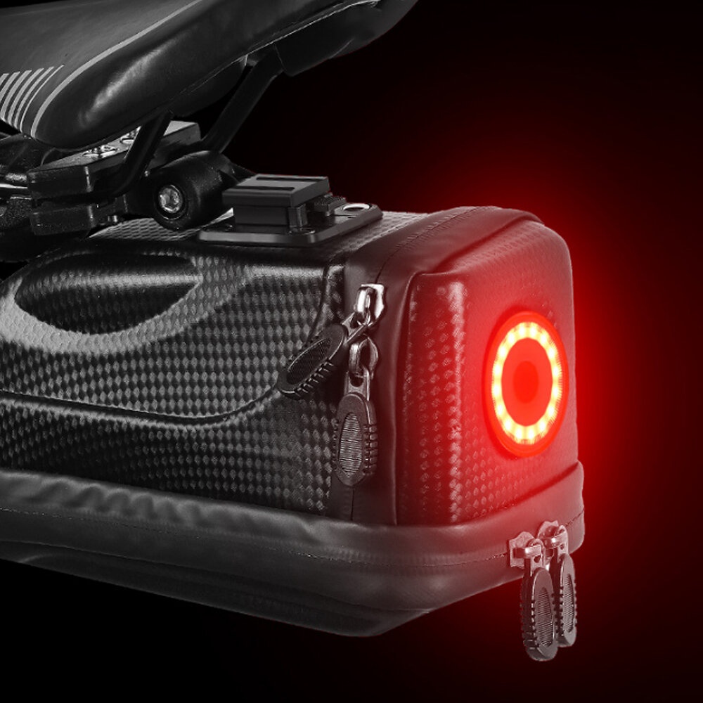 WEST BIKING 1.5L Bike Saddle Bag Bicycle Seat Pack Bag Frame Pouch with 5 Modes Bike Tail Light Rainproof Cover - B