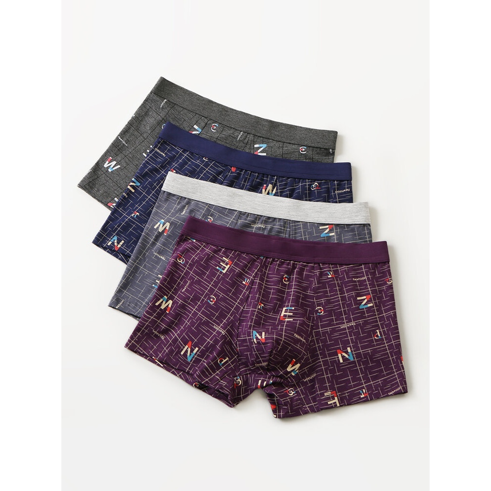 Mens Cotton Letter Printing Breathable Traceless Thin 4Pcs Home Boxers - Graffiti 1 XS