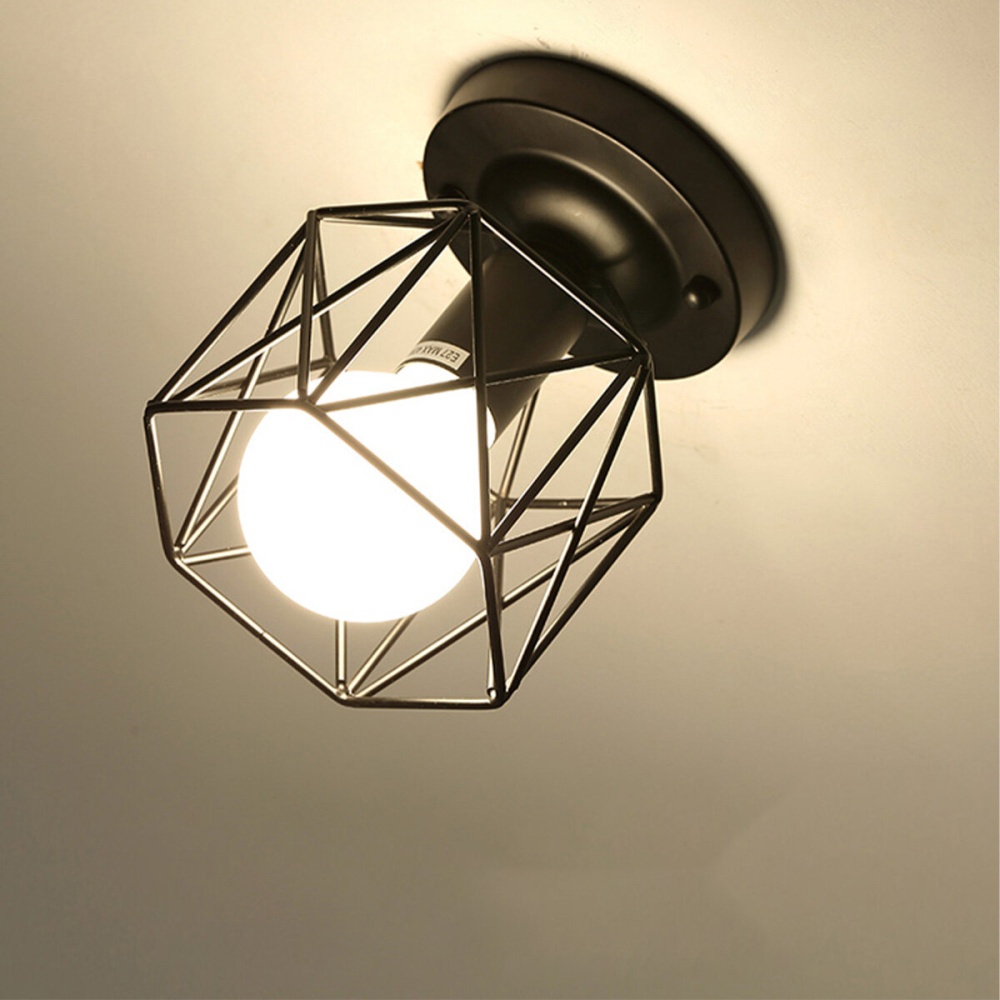 220V Modern Iron Cage Pendant Light E27 LED Living Room Hallway Nordic Lamp - With Bulb - Image 2