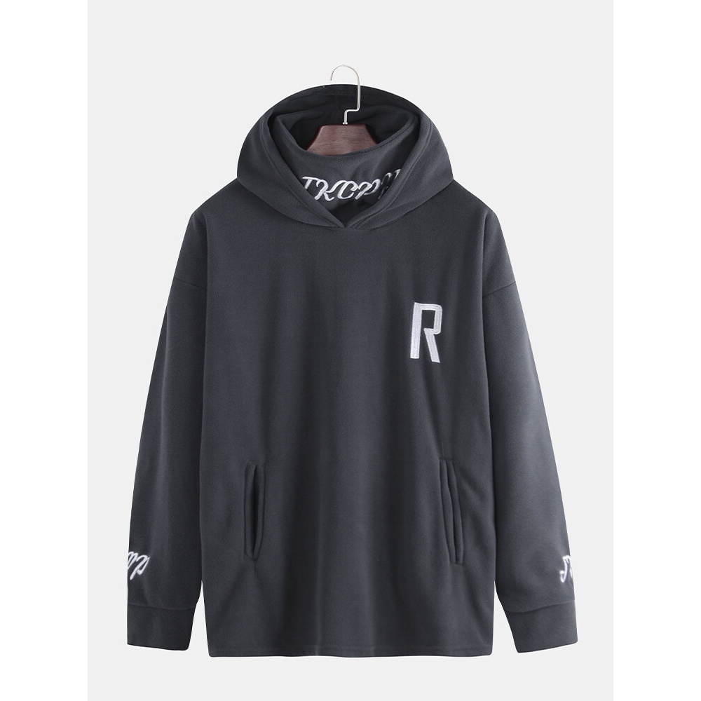 Mens Plus Size Thick Letter Printing Hooded Pullover Casual Sweatshirt - S Grey