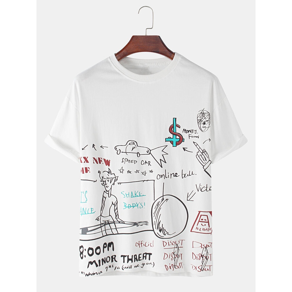 Mens Funny Hand Painted Letter Print Cotton Casual Short Sleeve T-Shirts - Fluorescent green S