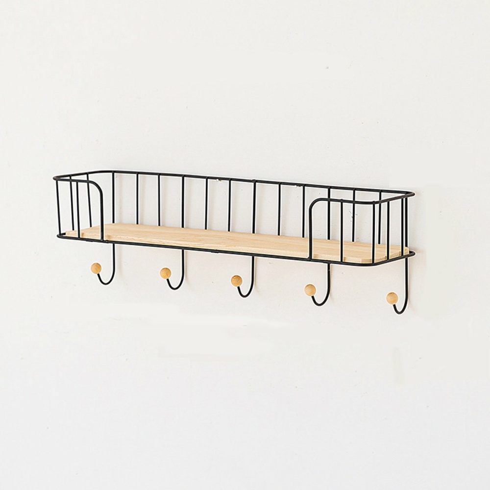 Home Nordic Iron Storage Rack Shelf Wall Hanging Hooks Wall Decor Display Decoration - Black L - Image 2