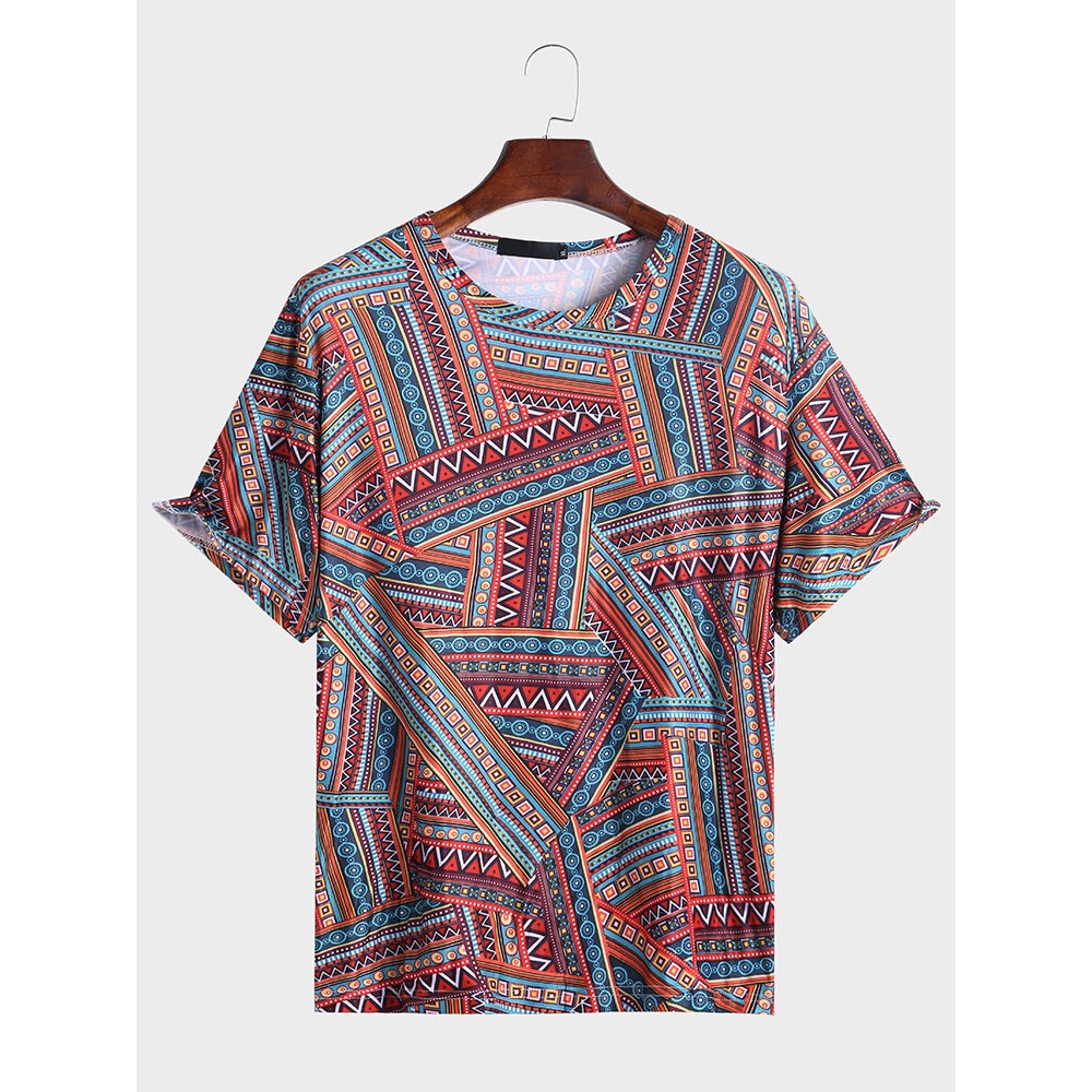 Men Ethnic Style Printed Short-sleeved T-shirts - L As Picture