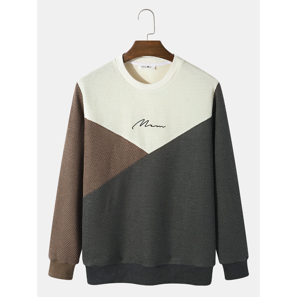 Mens Patchwork Multi Color Knitted Full Sleeve Sweatshirt - White S