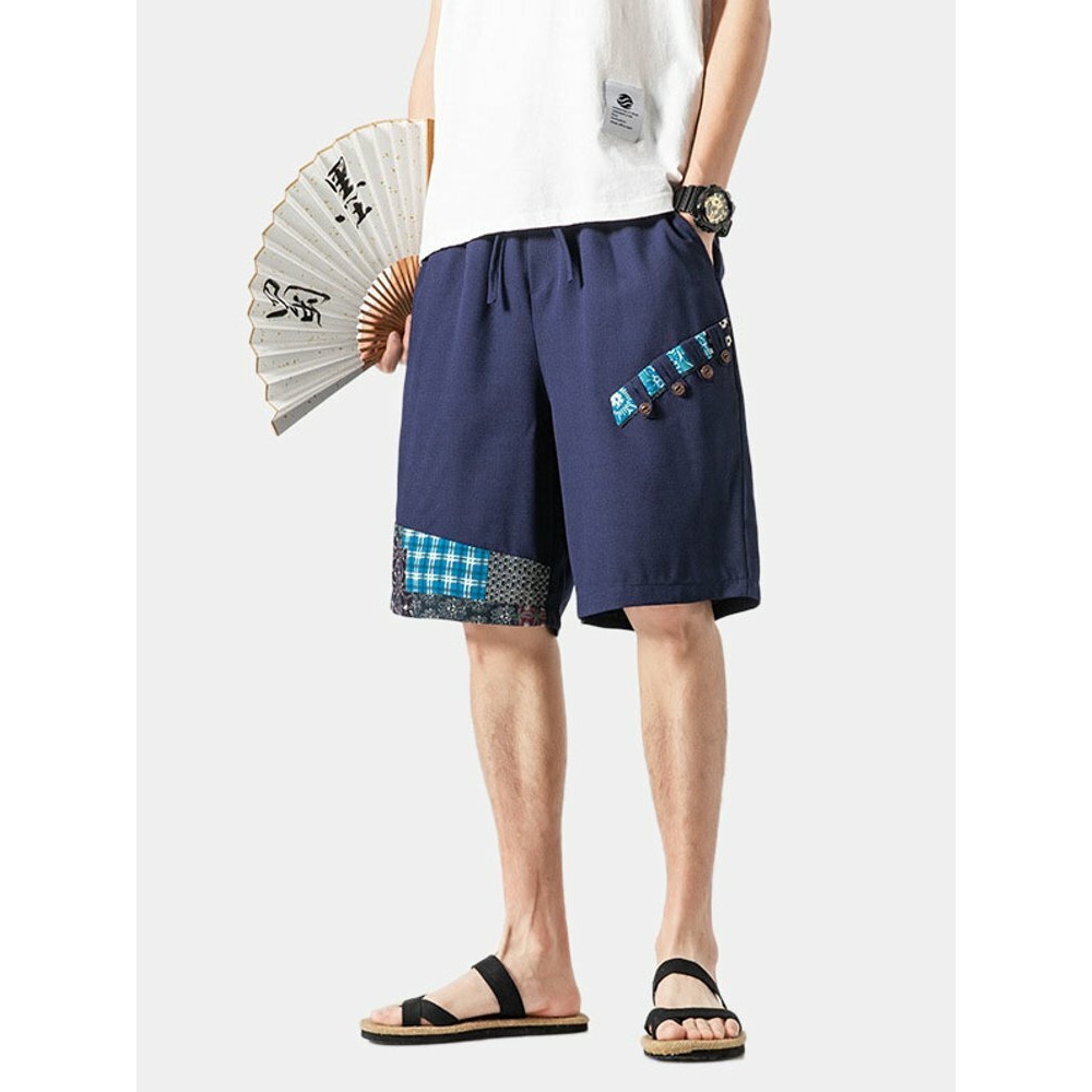 Men's Pocket Stitching Color Beach Casual Straight Shorts - 4XL Navy
