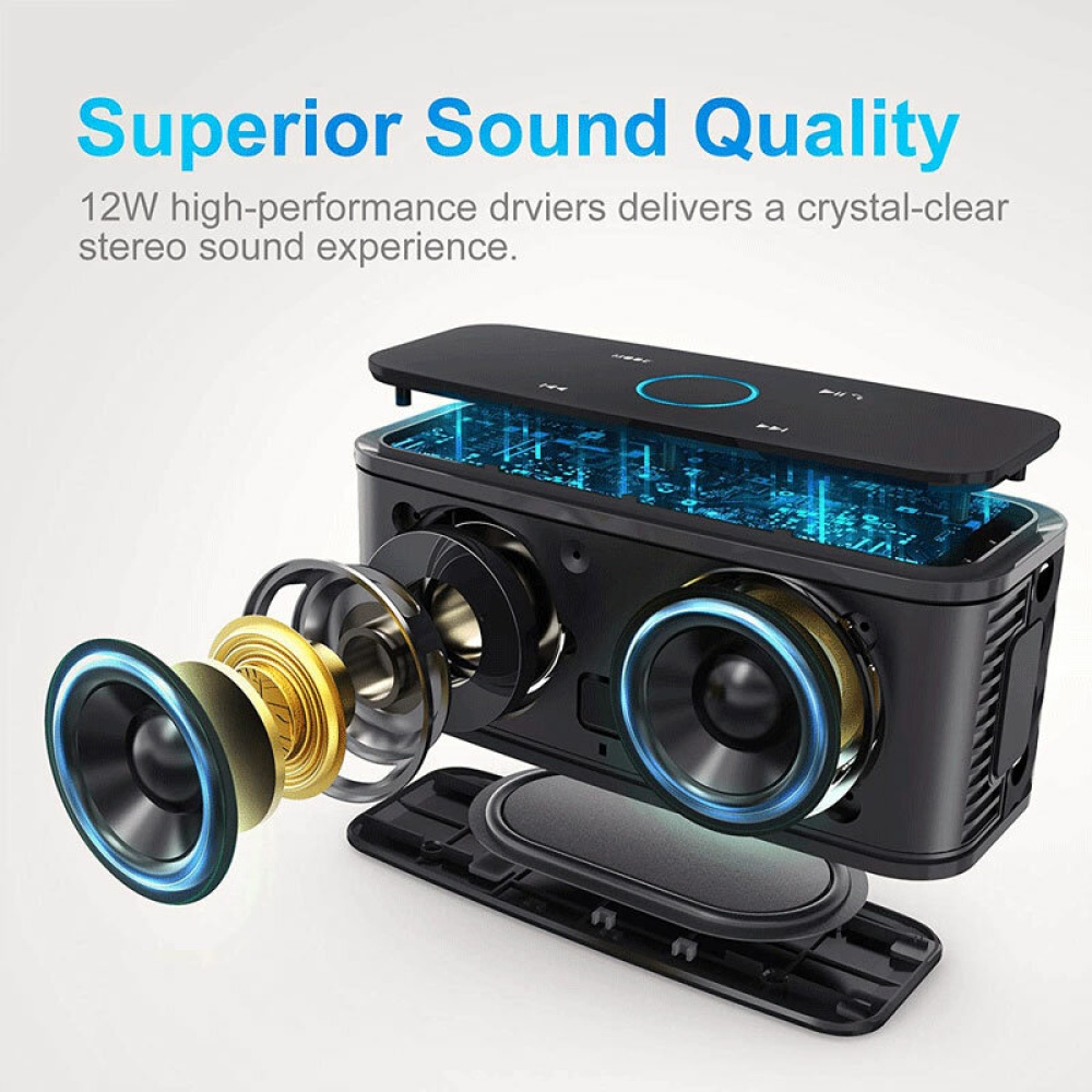 DOSS DS1681 SoundBox Touch Control bluetooth Speaker Portable Wireless Loud Speakers Stereo Bass Sound Box Built-in Mic for Computer PC - Black - Image 2