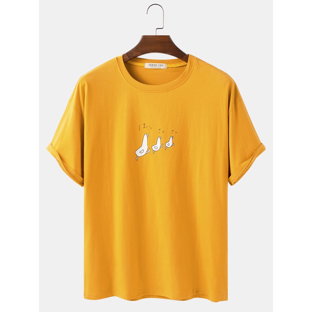 Breathable Cotton Cartoon Hens Printed Casual Short Sleeve T-Shirts - Black XL