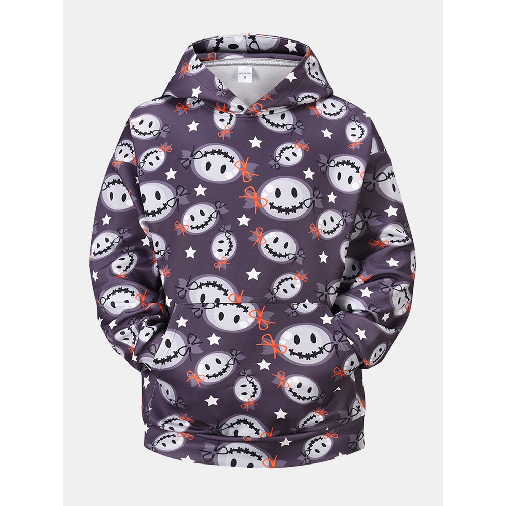 Mens Funny Emojis Print Kangaroo Pocket Long Sleeve Hoodies - Grey M