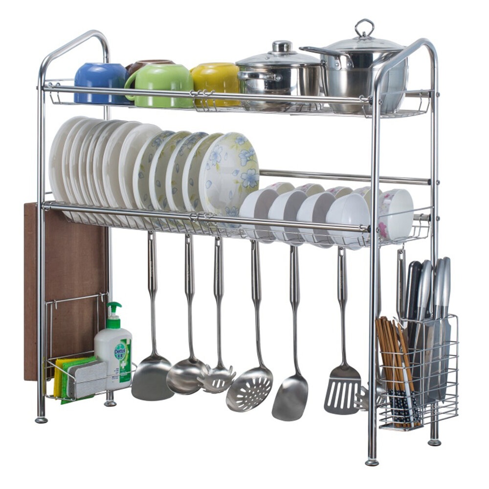 1/2 Layer Tier Stainless Steel Dish Drainer Cutlery Holder Rack Drip Tray Kitchen Tool For Single Sink - 1 - Image 2