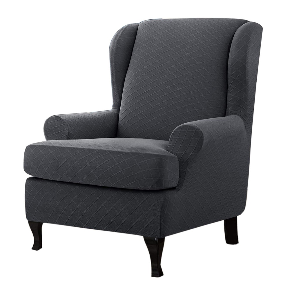 Elastic Wingback Chair Cover Stretch Recliner Chair Sofa Seat Protector Pure Color Elastic Seat Slipcover for Home Office - Coffee