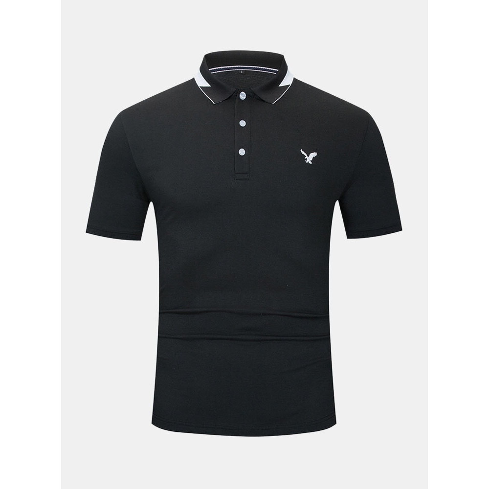 Mens 100% Cotton Business Button Closure Casual Golf Shirts - Black S