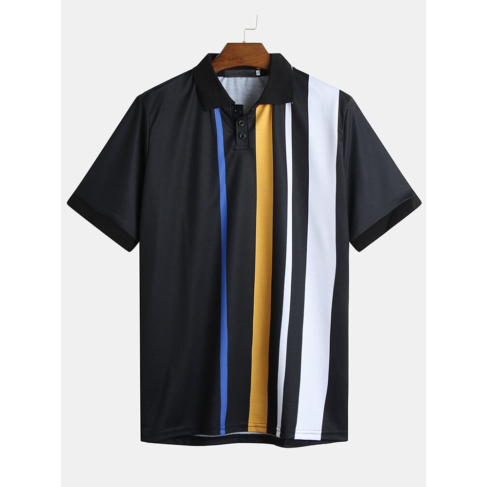 Mens Summer Striped Colorful Casual Golf Shirts - S Black