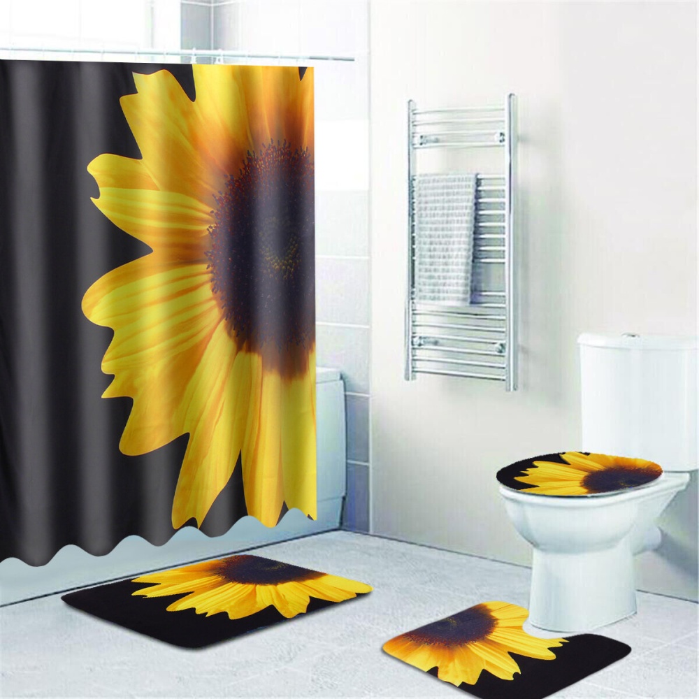 Shower Curtain Bathroom Mats Rugs Set Non-Slip Quickly Dry Soft Bath - 1 - Image 2