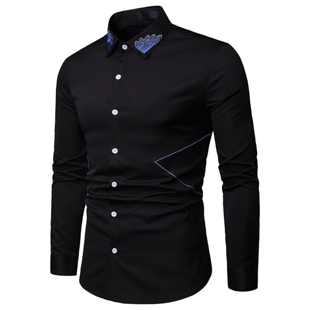 Men Embroidery Solid Color Button Up Shirts - S White - Image 2