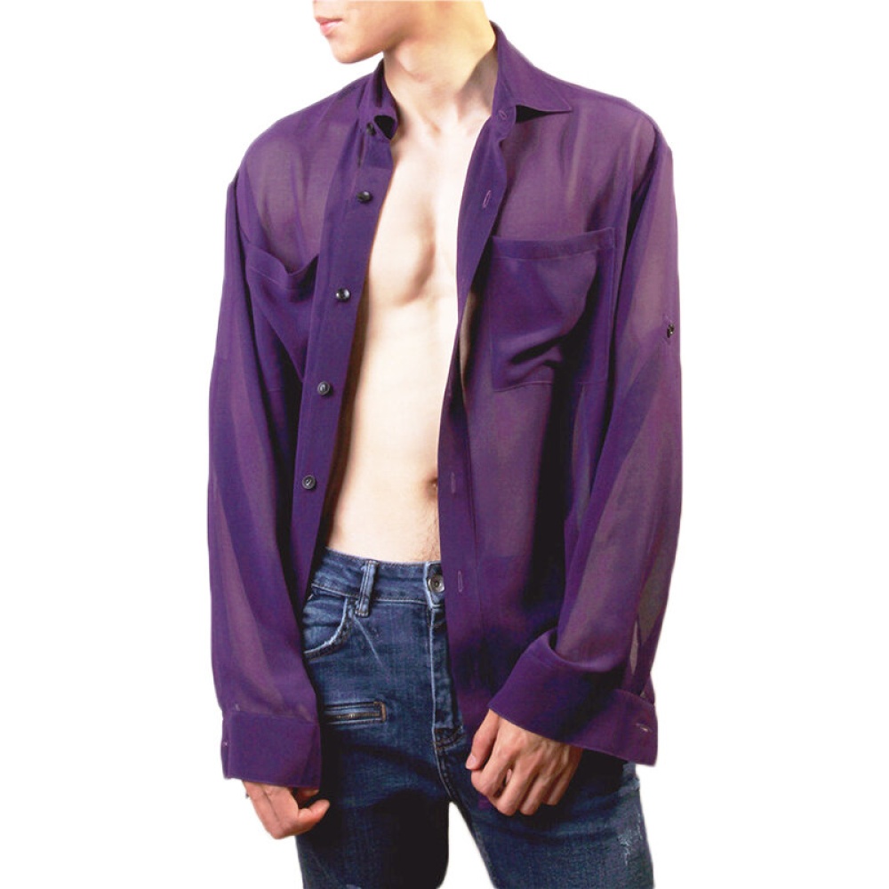 Men Mesh Sheer Shirt Casual Loose Blouse Beach UV-proof Party Club Top Outdoor Hiking - Black 3XL