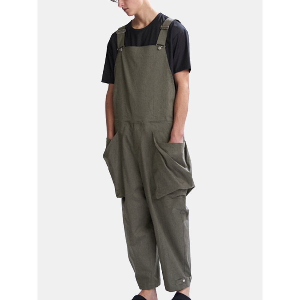 Men Loose Dual Pockets Wide Leg Beam feet Romper Pants - 2XL Light Green