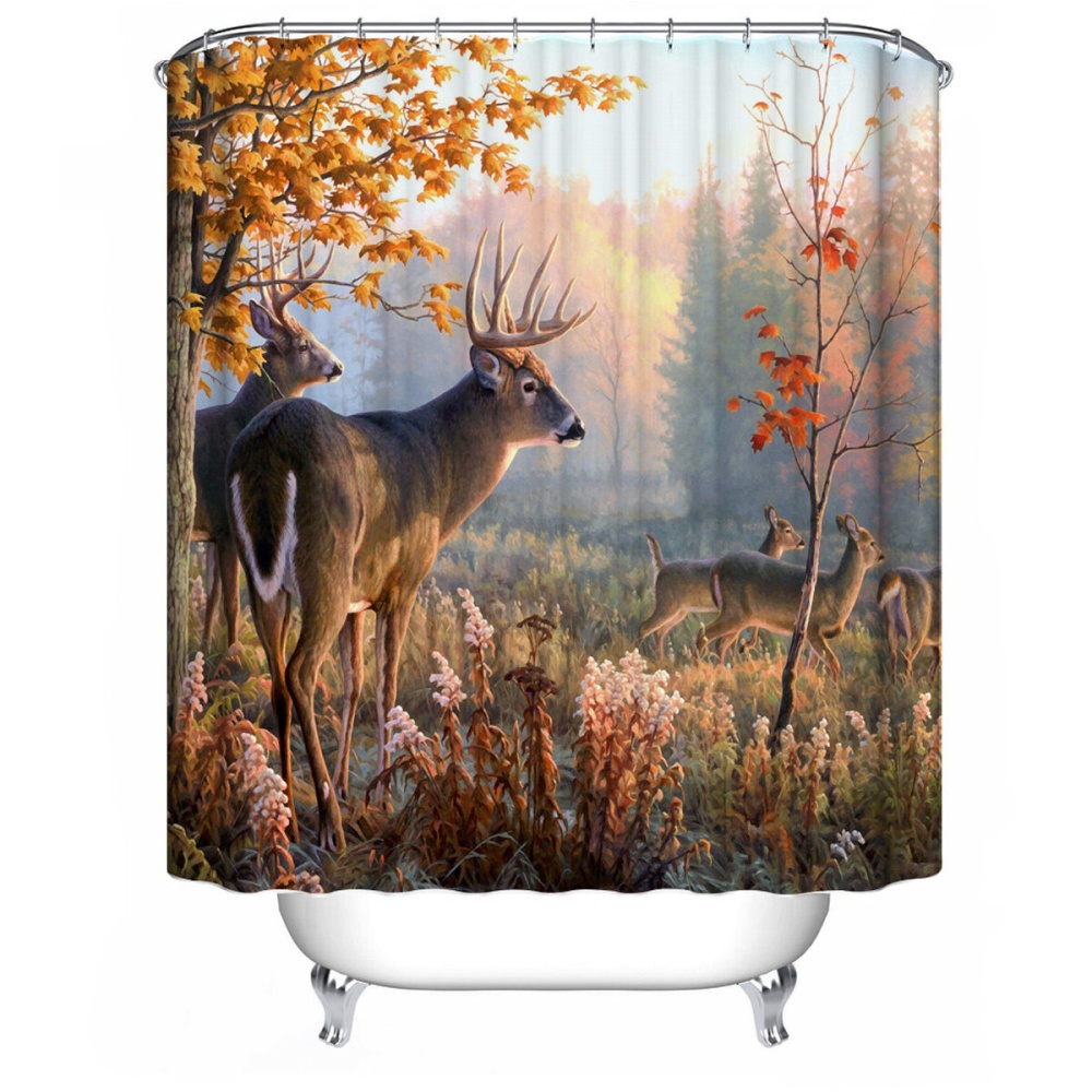 Bathroom Waterproof Shower Curtain Forest Deer Printing Non-Slip Toilet Cover Mat Bathroom Rug Set for Bathroom Decor - 4 gaten - Image 2