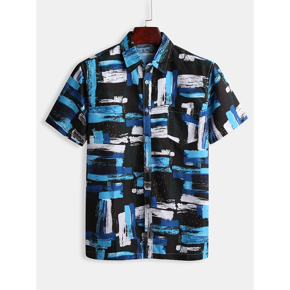 Mens Abstract Contrast Color Casual Loose Printing Shirts - 2XL Mixed color