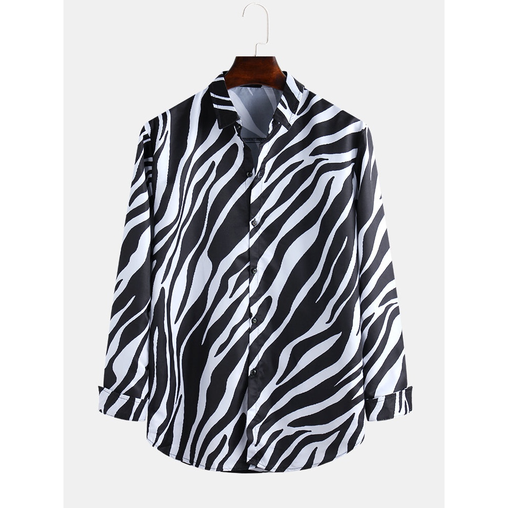 Men Stripe Printed Simple Style Long Sleeve Casual Lapel Shirts - S Red