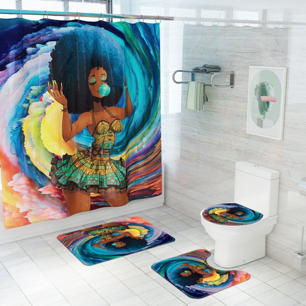 African American Black Women Waterproof Shower Curtain Set with Rugs Non-Slip Bathroom Mat Toilet Rug Bath Mat Set - Floor Mat - Image 2