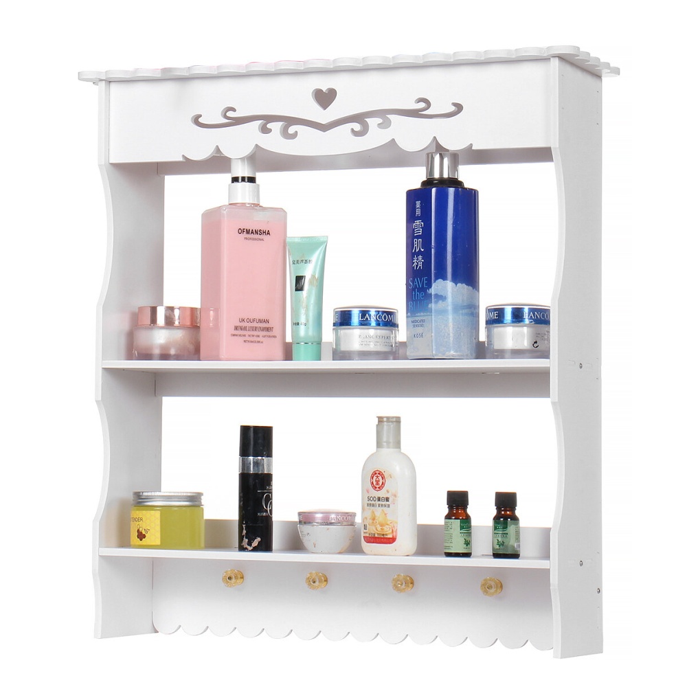 Wall-Mounted Bathroom Cabinet,Double Doors Bathroom Cabinet With Three Hooks - Image 2