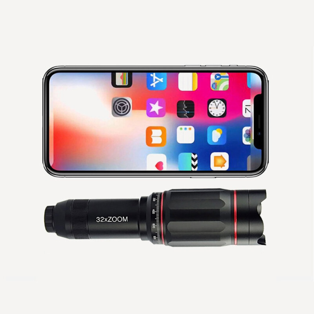 IPREE® 32X Metal Monocular Telescop Set Professional Telephoto Zoom Outdoor Camping Retractable With Tripod Phone Clip Supports Smartphone - Black - Image 2