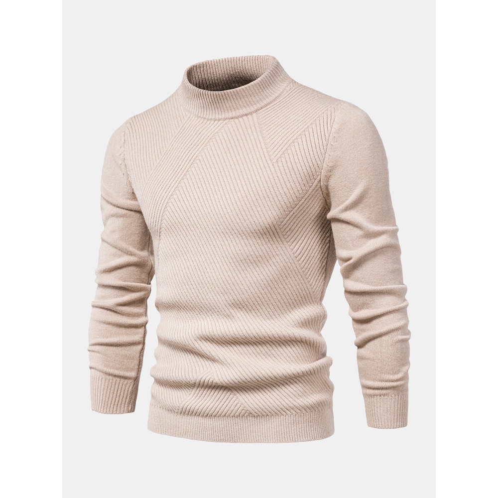 Mens Solid Color Texture Warm Knitted Sweaters - Purple L