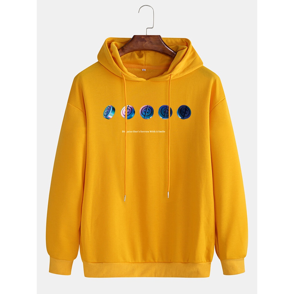 Mens Smile Chess Print Drop Shoulder Long Sleeve Hoodies - Black M