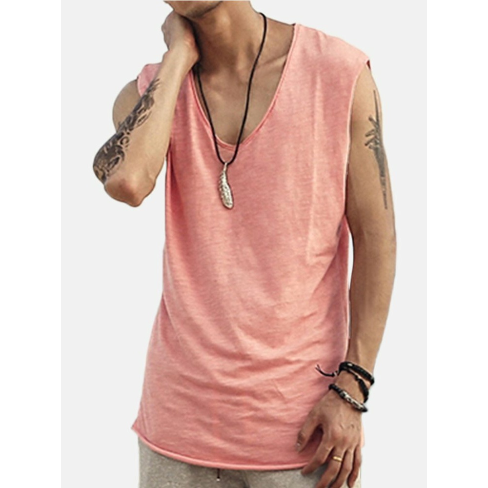 Men Cotton Sleeveless V-Neck Tank Tops - White 3XL