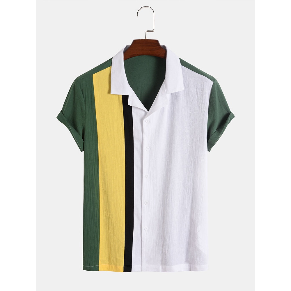 Mens Color Block 100% Cotton Casual Shirts - White S